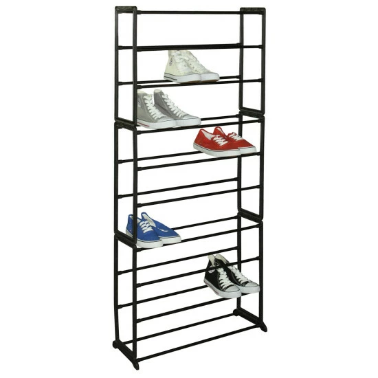 Home Basics Easy Assemble Space-Saving 30 Pair Shoe Tower Multi-Purpose Storage Rack, Black Storage & Organization