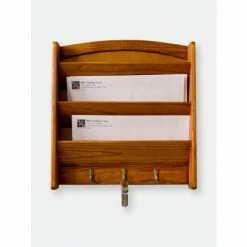 Home Basics 3 Tier Pine Letter Rack With Key Hooks Storage & Organization