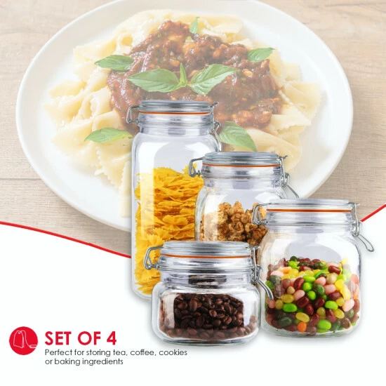 Home Basics 4 Piece Glass Canister Set Tools & Accessories Clear - Image 3