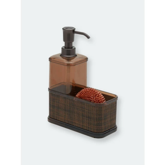 Home Basics 18.6 Oz. Soap Dispenser With Basketweave Sponge Holder Bath Accessories Default Title
