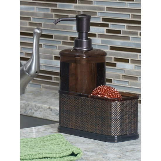 Home Basics 18.6 Oz. Soap Dispenser With Basketweave Sponge Holder Bath Accessories Default Title - Image 5