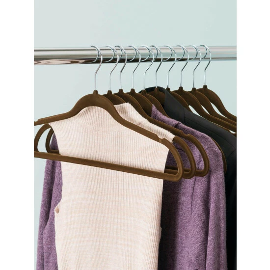 Home Basics 10 Piece Velvet Hanger, Brown Storage & Organization - Image 2