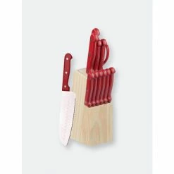Home Basics 13 Piece Knife Set With Block In Red Knives & Cutting Boards