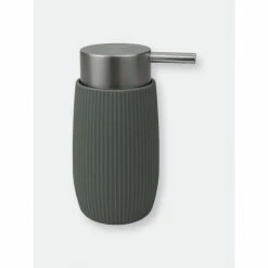 Home Basics 10 Oz. Ribbed Plastic Countertop Soap Dispenser, Grey Bath Accessories