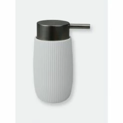 Home Basics 10 Oz. Ribbed Plastic Countertop Soap Dispenser, White Bath Accessories