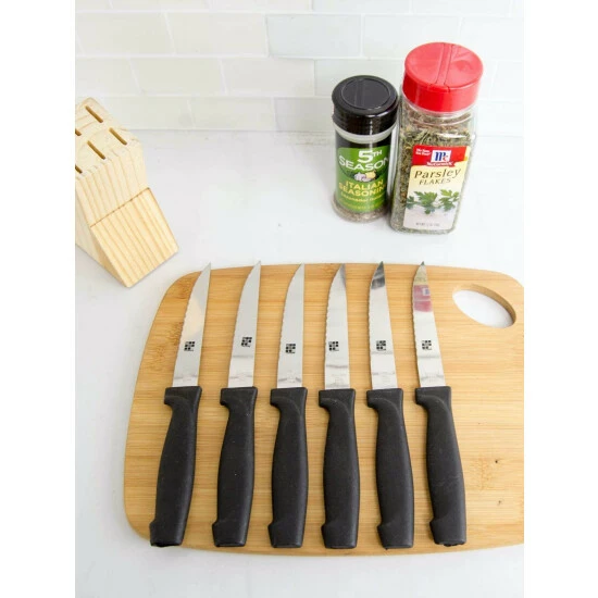 Home Basics 6 Piece Stainless Steel Steak Knife Set With All Natural Wood Display Block Storage & Organization - Image 5