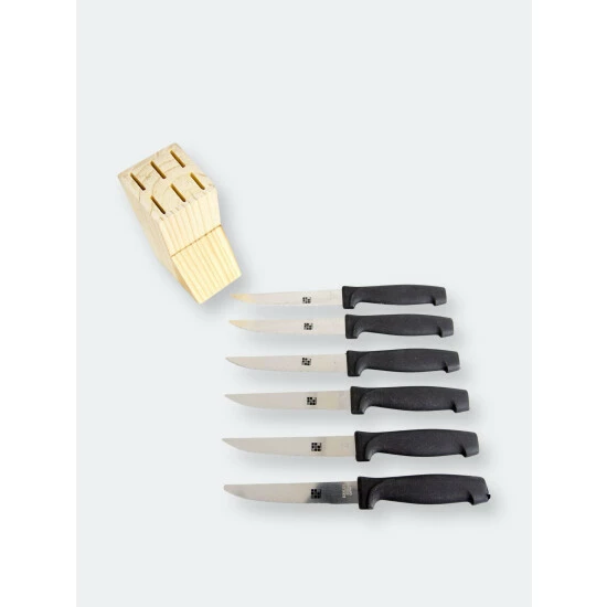 Home Basics 6 Piece Stainless Steel Steak Knife Set With All Natural Wood Display Block Storage & Organization - Image 7