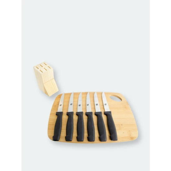 Home Basics 6 Piece Stainless Steel Steak Knife Set With All Natural Wood Display Block Storage & Organization - Image 8