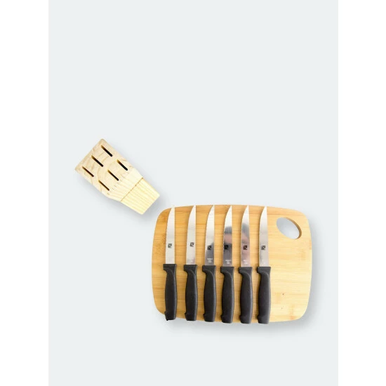 Home Basics 6 Piece Stainless Steel Steak Knife Set With All Natural Wood Display Block Storage & Organization - Image 10