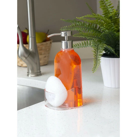 Home Basics Soap Dispenser With Sponge Holder, Clear Bath Accessories - Image 2