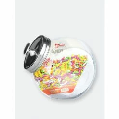 Home Basics Medium 57.48 Oz. Round Glass Medium Candy Storage Jar With Stainless Steel Top, Clear Storage & Organization