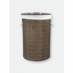Home Basics Round Foldable Bamboo Hamper, Brown Laundry