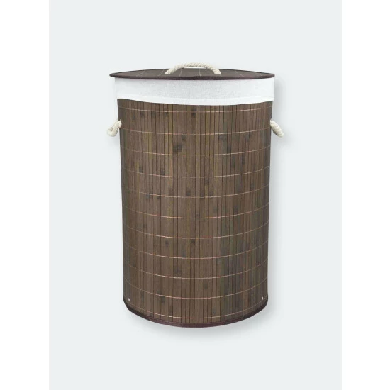 Home Basics Round Foldable Bamboo Hamper, Brown Laundry