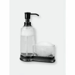 Home Basics Plastic Soap Dispenser With Sponge Compartment, Black Bath Accessories