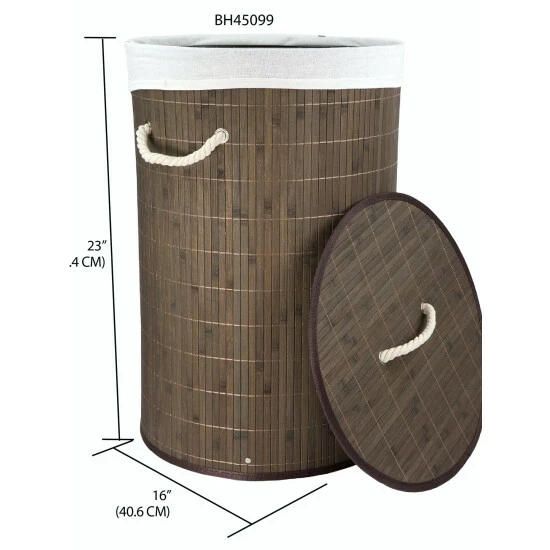 Home Basics Round Foldable Bamboo Hamper, Brown Laundry - Image 3