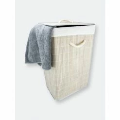 Home Basics Rectangular Bamboo Hamper, Grey Laundry