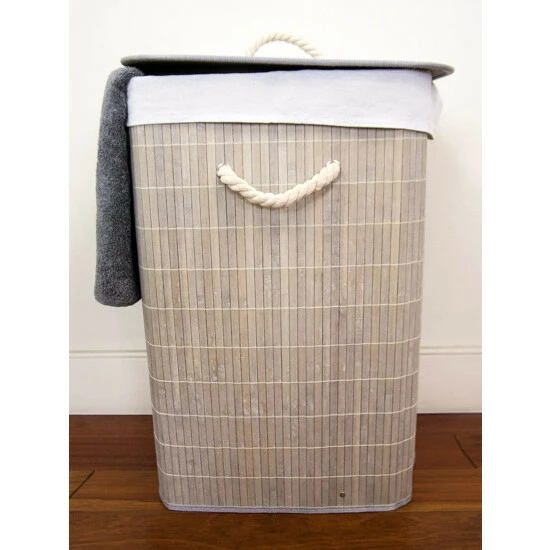 Home Basics Rectangular Bamboo Hamper, Grey Laundry - Image 3