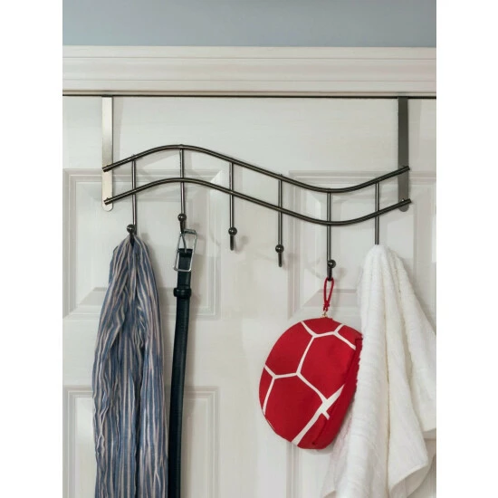 Home Basics Wave 6 Hook Over The Door Organizing Rack, Black Onyx Storage & Organization - Image 3