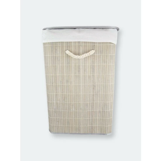 Home Basics Rectangular Bamboo Hamper, Grey Laundry - Image 4