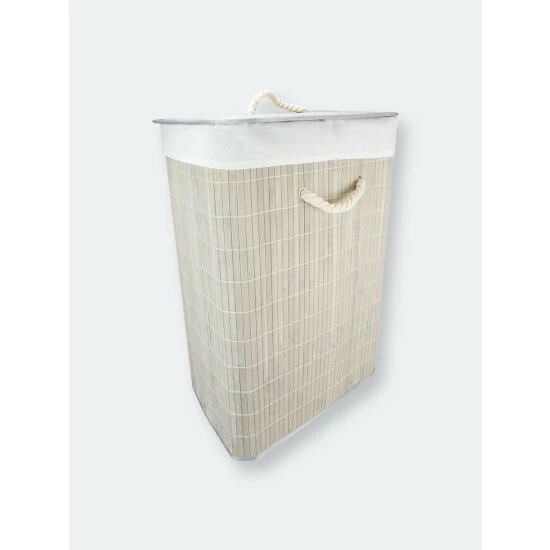 Home Basics Rectangular Bamboo Hamper, Grey Laundry - Image 5