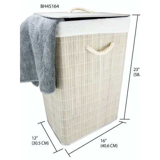 Home Basics Rectangular Bamboo Hamper, Grey Laundry - Image 6