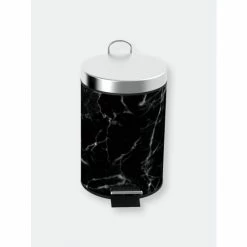 Home Basics Faux Marble 3 Liter Step Waste Bin With Built-in Metal Handle, Black Storage & Organization