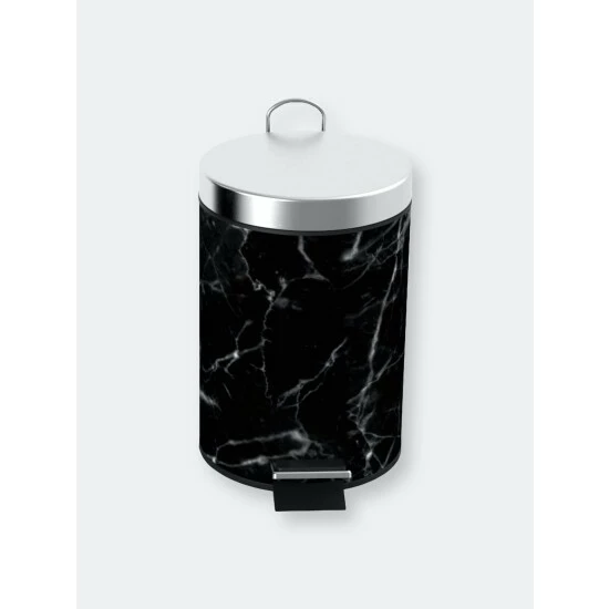 Home Basics Faux Marble 3 Liter Step Waste Bin With Built-in Metal Handle, Black Storage & Organization