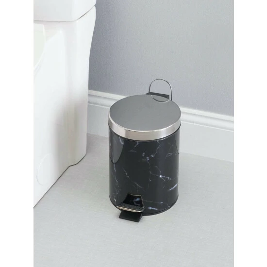 Home Basics Faux Marble 3 Liter Step Waste Bin With Built-in Metal Handle, Black Storage & Organization - Image 2