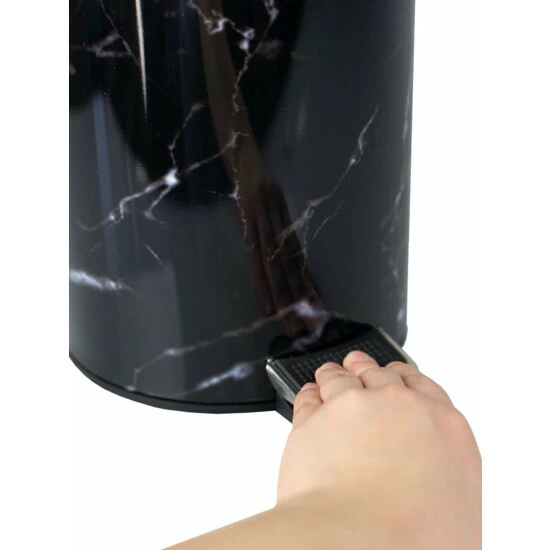 Home Basics Faux Marble 3 Liter Step Waste Bin With Built-in Metal Handle, Black Storage & Organization - Image 3