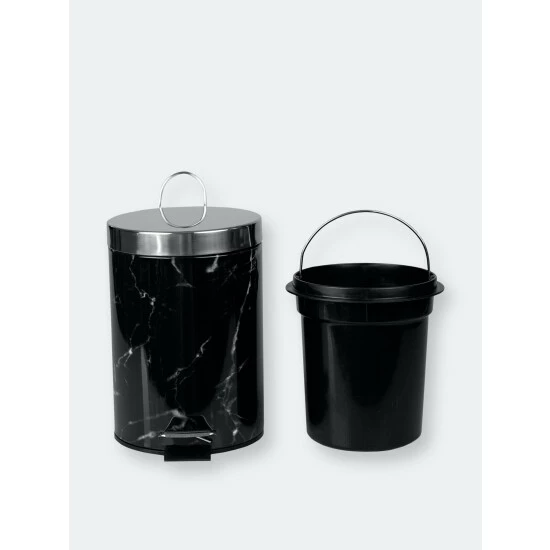 Home Basics Faux Marble 3 Liter Step Waste Bin With Built-in Metal Handle, Black Storage & Organization - Image 4