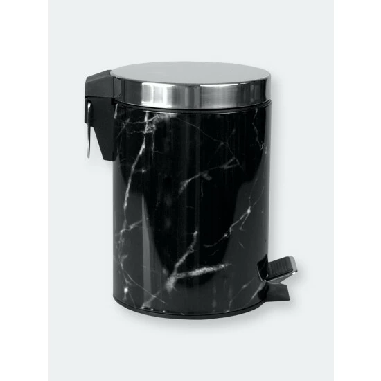 Home Basics Faux Marble 3 Liter Step Waste Bin With Built-in Metal Handle, Black Storage & Organization - Image 5