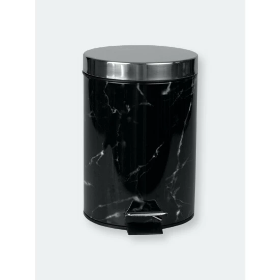 Home Basics Faux Marble 3 Liter Step Waste Bin With Built-in Metal Handle, Black Storage & Organization - Image 6
