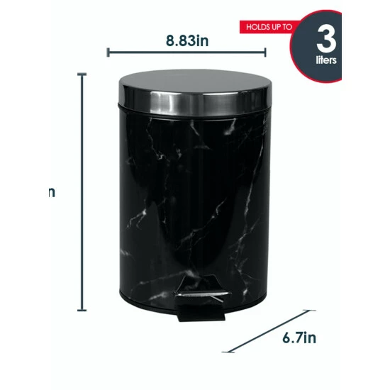 Home Basics Faux Marble 3 Liter Step Waste Bin With Built-in Metal Handle, Black Storage & Organization - Image 8