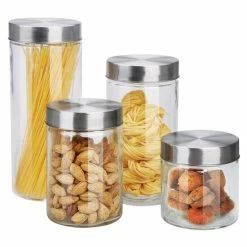 Home Basics 4 Piece Glass Canister Set With Stainless Steel Lids Tools & Accessories
