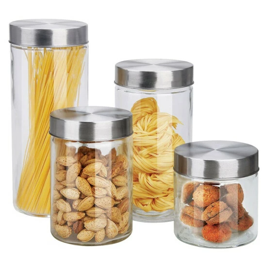 Home Basics 4 Piece Glass Canister Set With Stainless Steel Lids Tools & Accessories