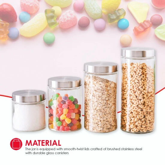 Home Basics 4 Piece Glass Canister Set With Stainless Steel Lids Tools & Accessories - Image 2