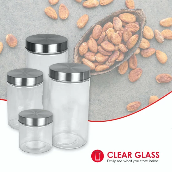 Home Basics 4 Piece Glass Canister Set With Stainless Steel Lids Tools & Accessories - Image 3