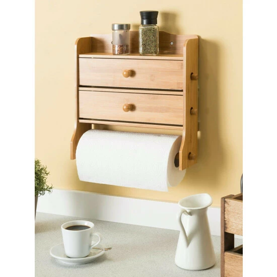 Home Basics Paper Towel Holder With Integrated Wrap Dispenser Storage & Organization - Image 3