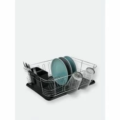 Home Basics 3 Piece Chrome Dish Rack Set, Black Tools & Accessories