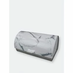 Home Basics Marble Like Roll Top Lid Steel Bread Box, White Tools & Accessories
