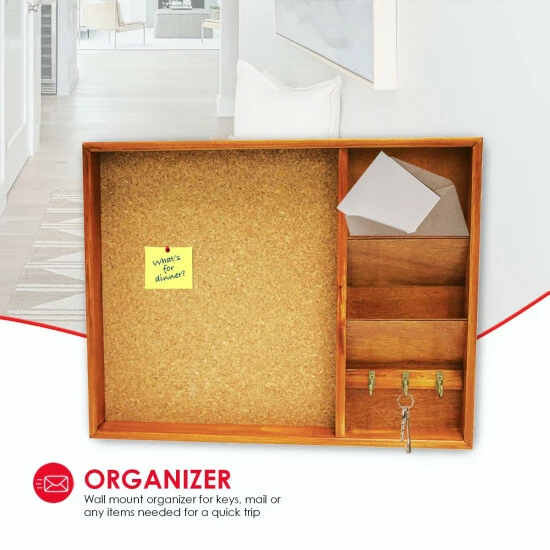 Home Basics Wall Mounted Wood Bulletin Board Storage & Organization Pine - Image 2