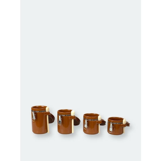 Home Basics 4 Piece Ceramic Canisters With Easy Open Air-Tight Clamp Top Lid And Wooden Spoons, Brown Storage & Organization - Image 3