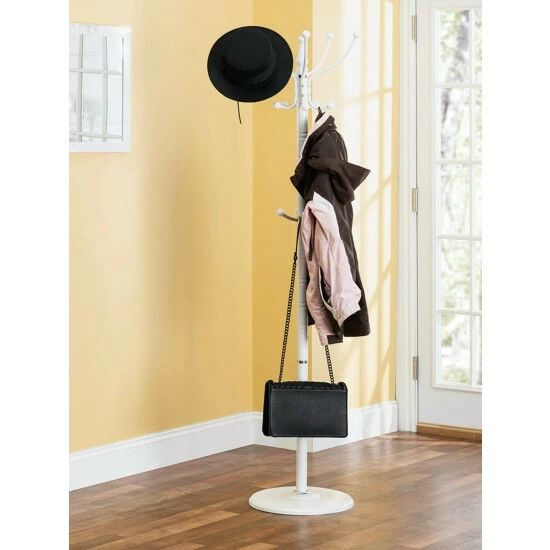 Home Basics 16 Hook Free Standing Coat Rack With Sandstone Base, White Storage & Organization - Image 4