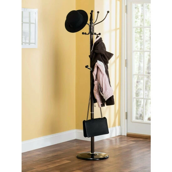 Home Basics 16 Hook Free Standing Coat Rack With Sandstone Base, Brown Storage & Organization - Image 2
