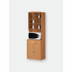 Home Basics Large Wood Microwave Cabinet, Natural Furniture