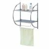 Home Basics 2 Tier Wall Mounting Chrome Plated Steel Bathroom Shelf With Towel Bar Bath Accessories