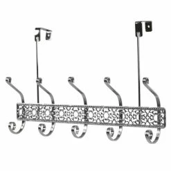 Home Basics 5 Dual Hook Chrome Plated Steel Over The Door Hanging Rack Bath Accessories