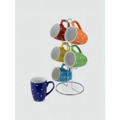 Home Basics 6 Piece Polka Dot Mug Set With Stand Drinkware