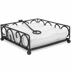 Home Basics Scroll Collection Flat Napkin Holder With Weighted Pivoting Arm, Black Tools & Accessories