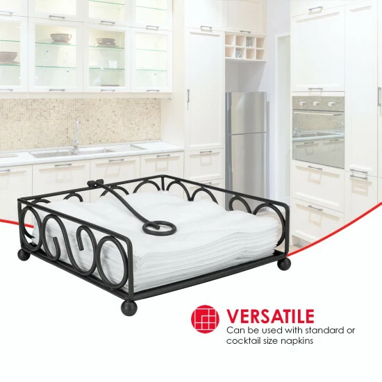 Home Basics Scroll Collection Flat Napkin Holder With Weighted Pivoting Arm, Black Tools & Accessories - Image 2